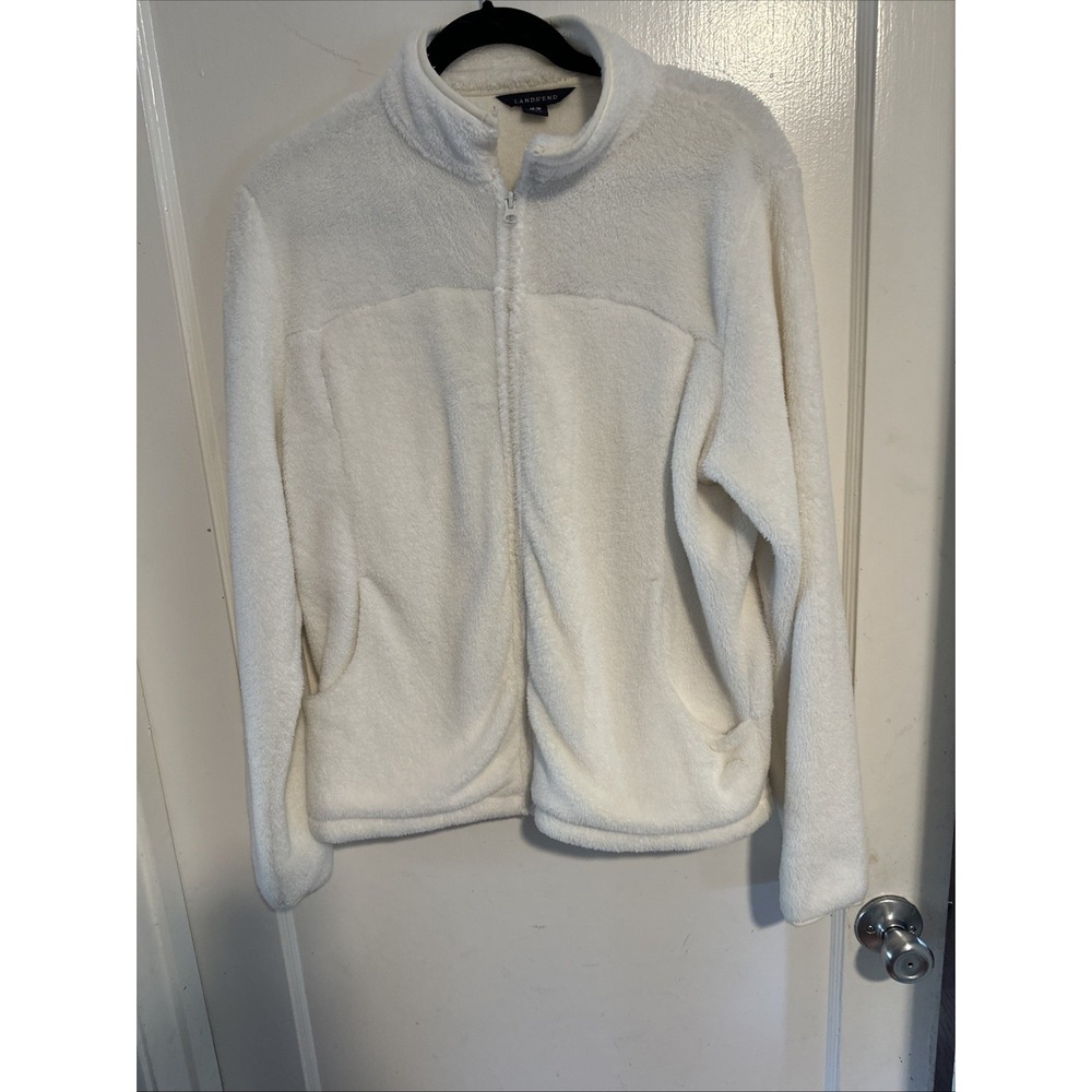 Landsend Women's White Furry Sweater Size 14-16